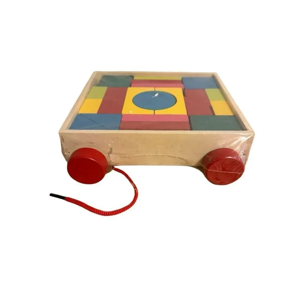 Brand New Ankyo Wagon Wooden Pull Block Geometrical Building Blocks 28 ct